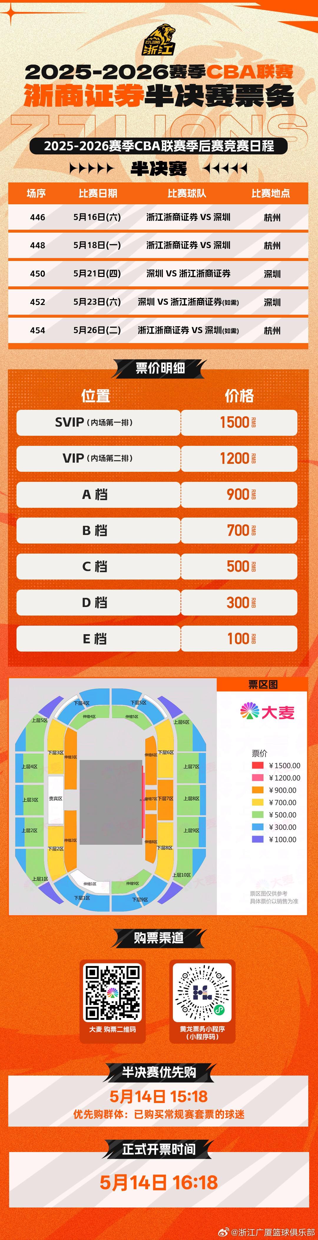 bti体育-广厦半决赛主场vs深圳票价：最低100元，最高1500元